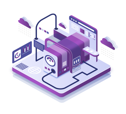 Centro de monitoreo de análisis de datos del servidor  Ilustración