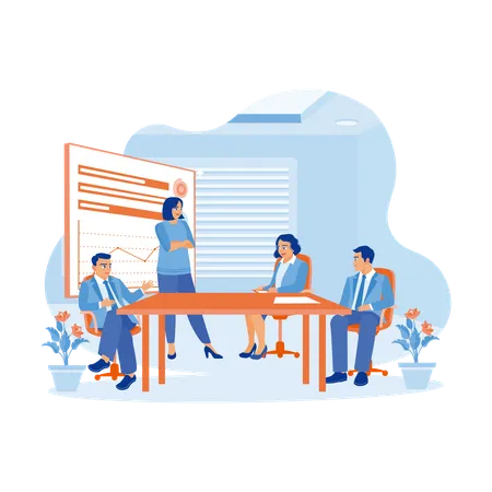 CEO And Business People Discussing Company Presentation At Meeting Room Table  Illustration