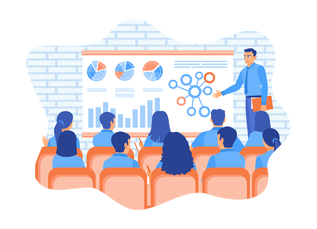 CEO holding presentations and offers business training to employees  Illustration