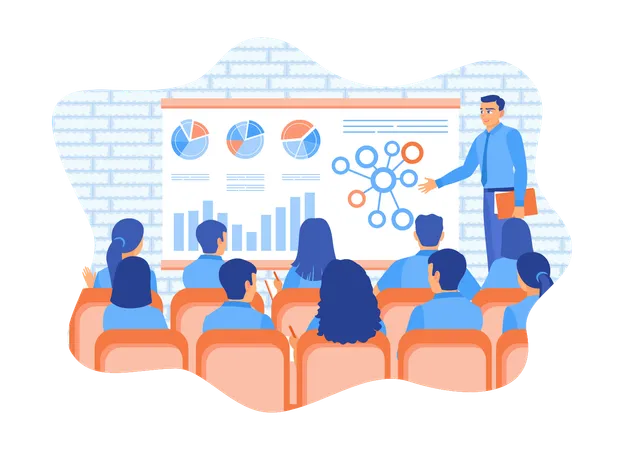 CEO holding presentations and offers business training to employees  Illustration