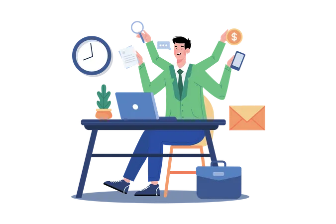 CEO Multitasking Projects And Tasks Illustration