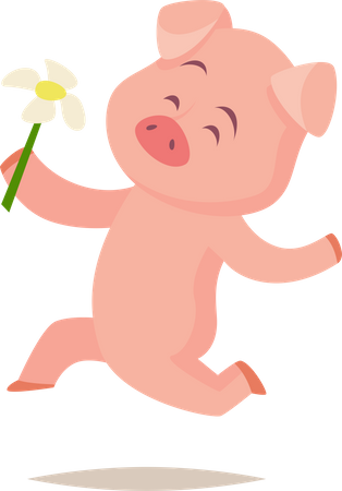 Cerdo sosteniendo flor  Ilustración