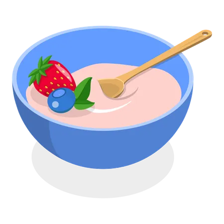3 D Isometric Flat Vector Illustration Of Cereal Breakfast Bowls With Porridge Fruits Yogurt And Berries Item 1 Illustration