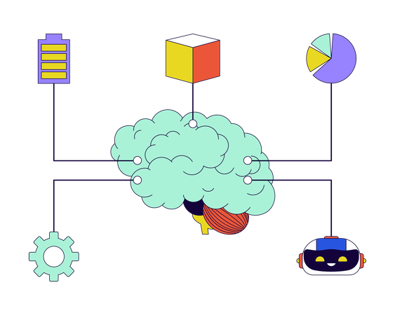 Aprendizaje automático del cerebro digital  Ilustración