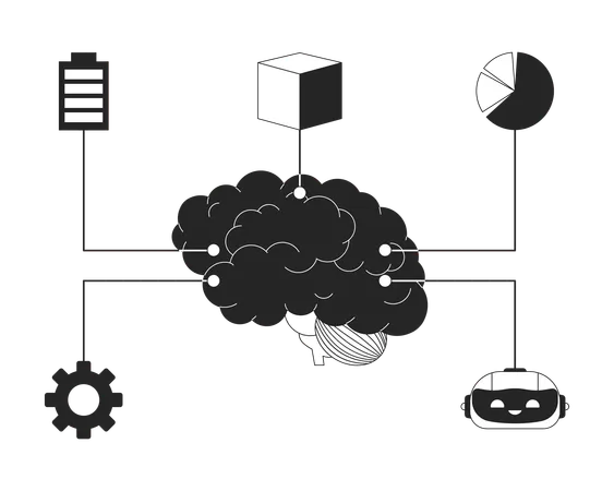 Aprendizaje automático del cerebro digital  Ilustración