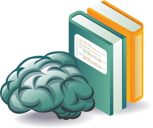 Cerebro humano con libros  Ilustración