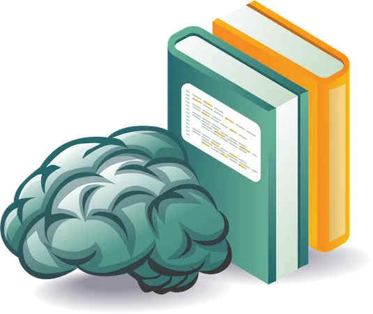 Cerebro humano con libros  Ilustración