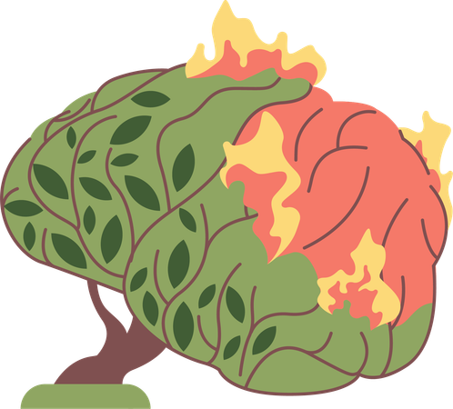 Cerebro humano en llamas  Ilustración