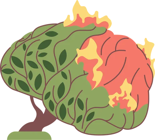 Cerebro humano en llamas  Ilustración