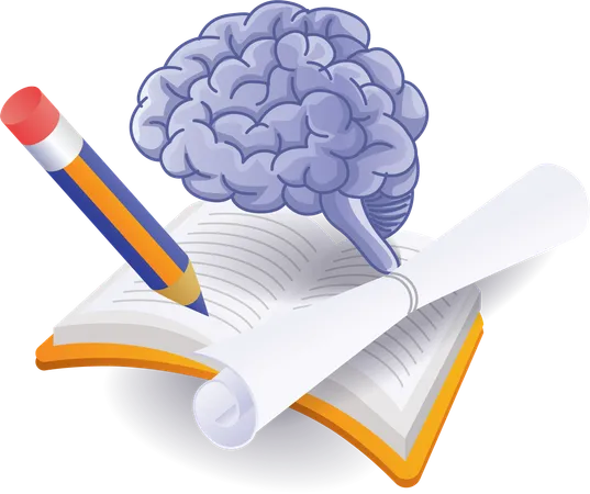 Inteligencia cerebral leyendo libros de texto escolares  Ilustración