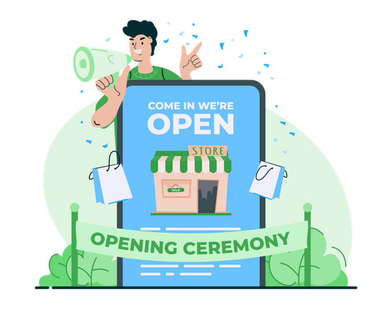Ceremonia de inauguración de la tienda online.  Ilustración