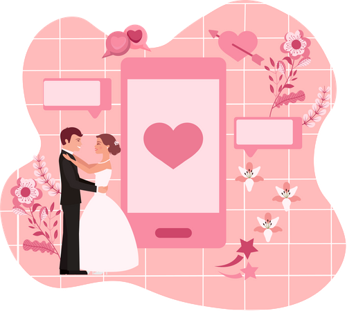 Cérémonie de mariage en ligne  Illustration