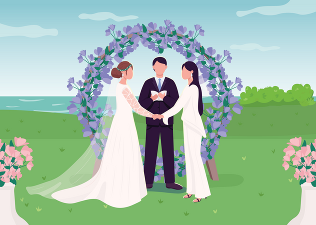 Cérémonie de mariage pour un couple lesbien  Illustration