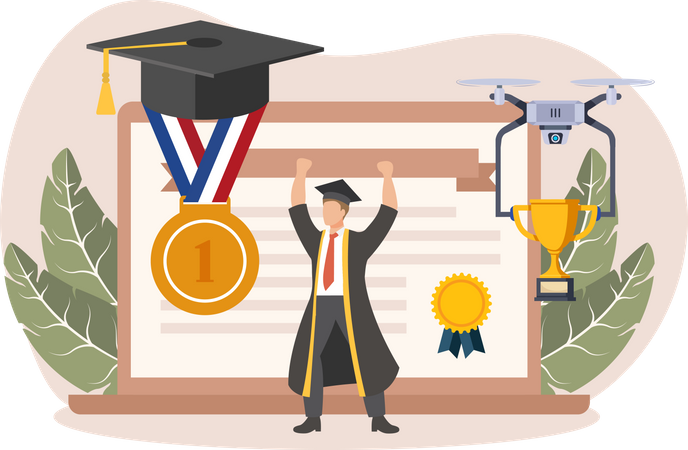 Cérémonie de remise des diplômes en ligne  Illustration