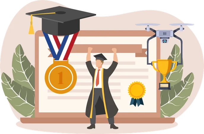 Cérémonie de remise des diplômes en ligne  Illustration