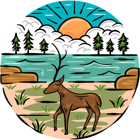 Cerf debout au bord du lac  Illustration