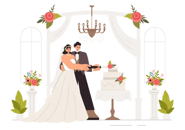 Ilustração de celebração de cerimônia de casamento  Ilustração