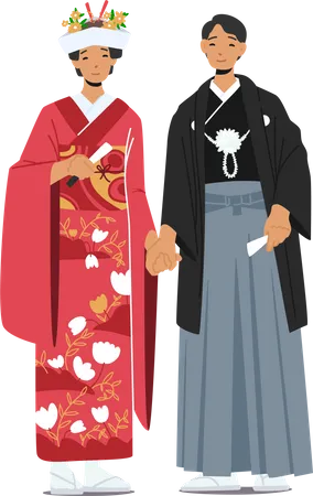 Cerimônia de casamento tradicional japonesa  Ilustração