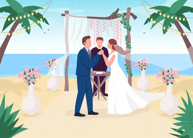 Cerimônia de casamento tropical  Ilustração