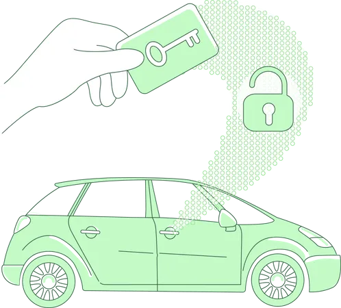 Seguridad de bloqueo sin llave en el coche mediante NFC  Ilustración