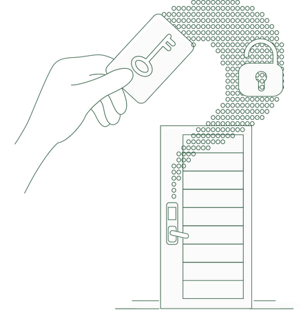 Seguridad con cerradura sin llave en el hogar mediante NFC  Ilustración