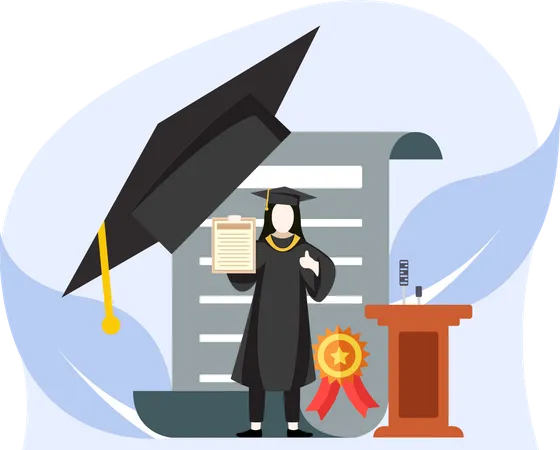 Estudante de graduação com certificado  Ilustração