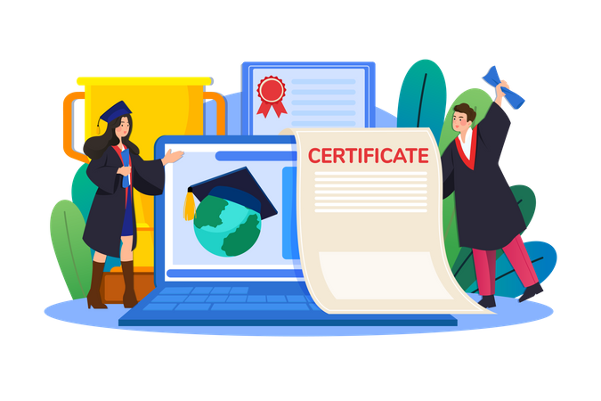 L'étudiant a obtenu un certificat de cours en ligne  Illustration