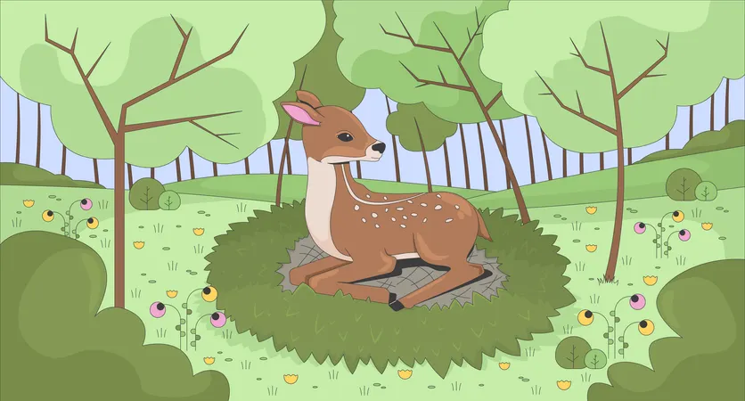 Cervatillo en la hierba del bosque primaveral  Ilustración
