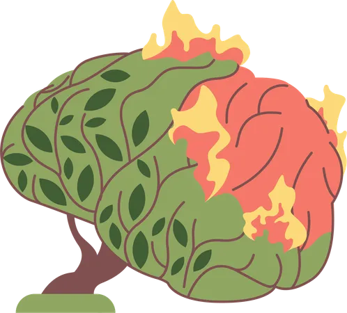 Le cerveau humain en feu  Illustration