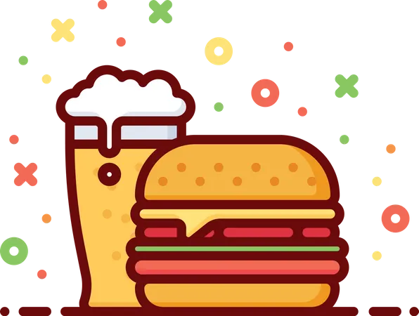 Cerveza con hamburguesa  Ilustración