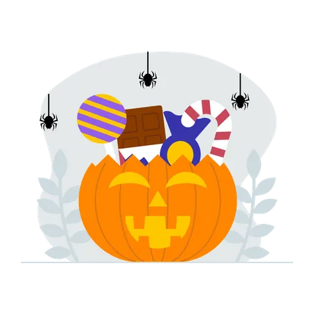 Cesta de doces ou travessuras de Halloween  Ilustração