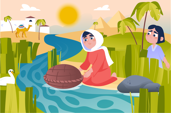 Cesta en la orilla del río  Ilustración