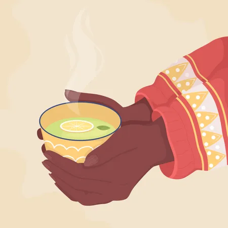 Mão segurando chá de ervas  Ilustração