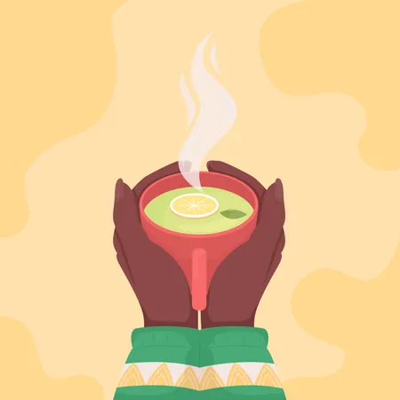 Mão servindo chá de limão  Ilustração