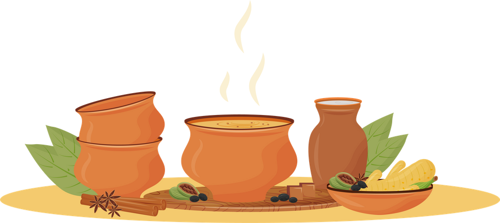 Chá Masala quente em tigela  Ilustração