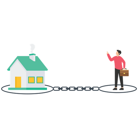 Chained to a house burdened by mortgage payment  Illustration