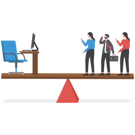 Chair vacant one positions on scale with heavier than many executives the other side  イラスト