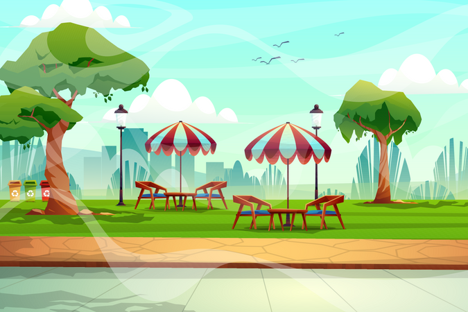 Chairs and table in park  Illustration