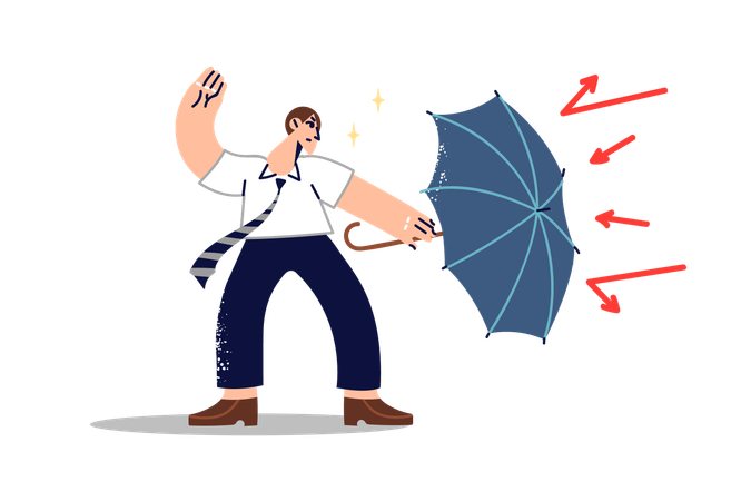 Challenge for businessman using umbrella to ward off problems  Illustration