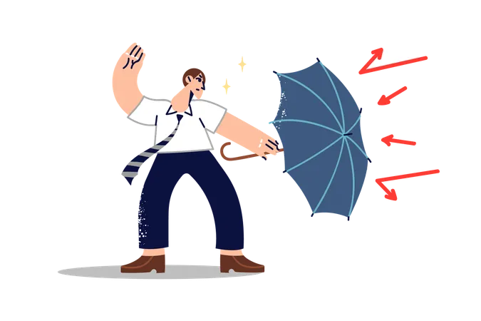 Challenge for businessman using umbrella to ward off problems  Illustration