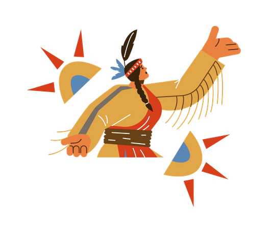 Chaman amérindien dansant sous le soleil  Illustration