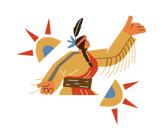 Chaman amérindien dansant sous le soleil  Illustration