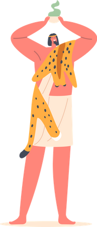 El antiguo chamán egipcio usa piel de leopardo sosteniendo una taza con poción  Ilustración