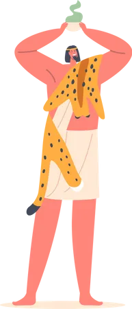El antiguo chamán egipcio usa piel de leopardo sosteniendo una taza con poción  Ilustración