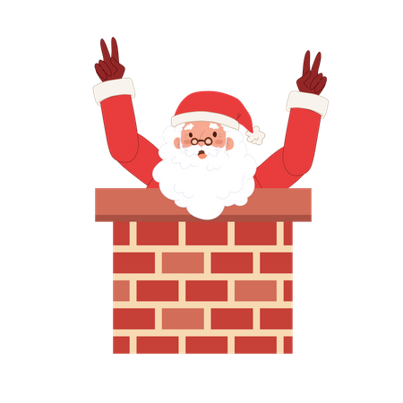 Papai Noel na chaminé de casa  Ilustração