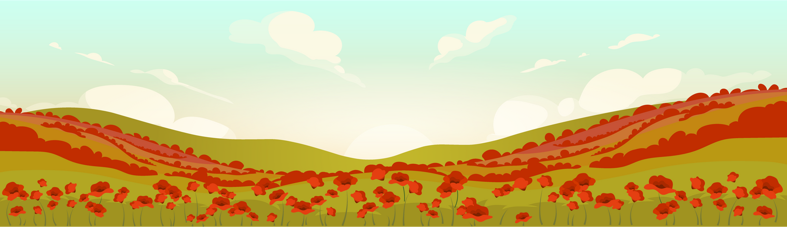 Champ de coquelicots toscan au lever du soleil  Illustration