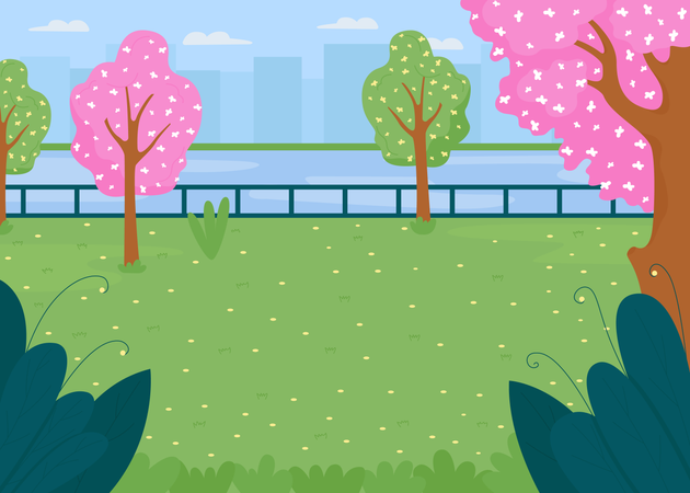 Champ du parc de la ville de printemps  Illustration