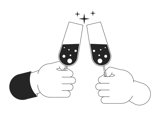 Champagne glasses clinking human hands  Illustration