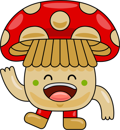 Mascotte de champignon agitant la main  Illustration