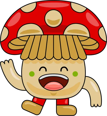 Mascotte de champignon agitant la main  Illustration